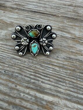 Sterling Silver Turquoise Butterfly ring- Green Blue Turquoise